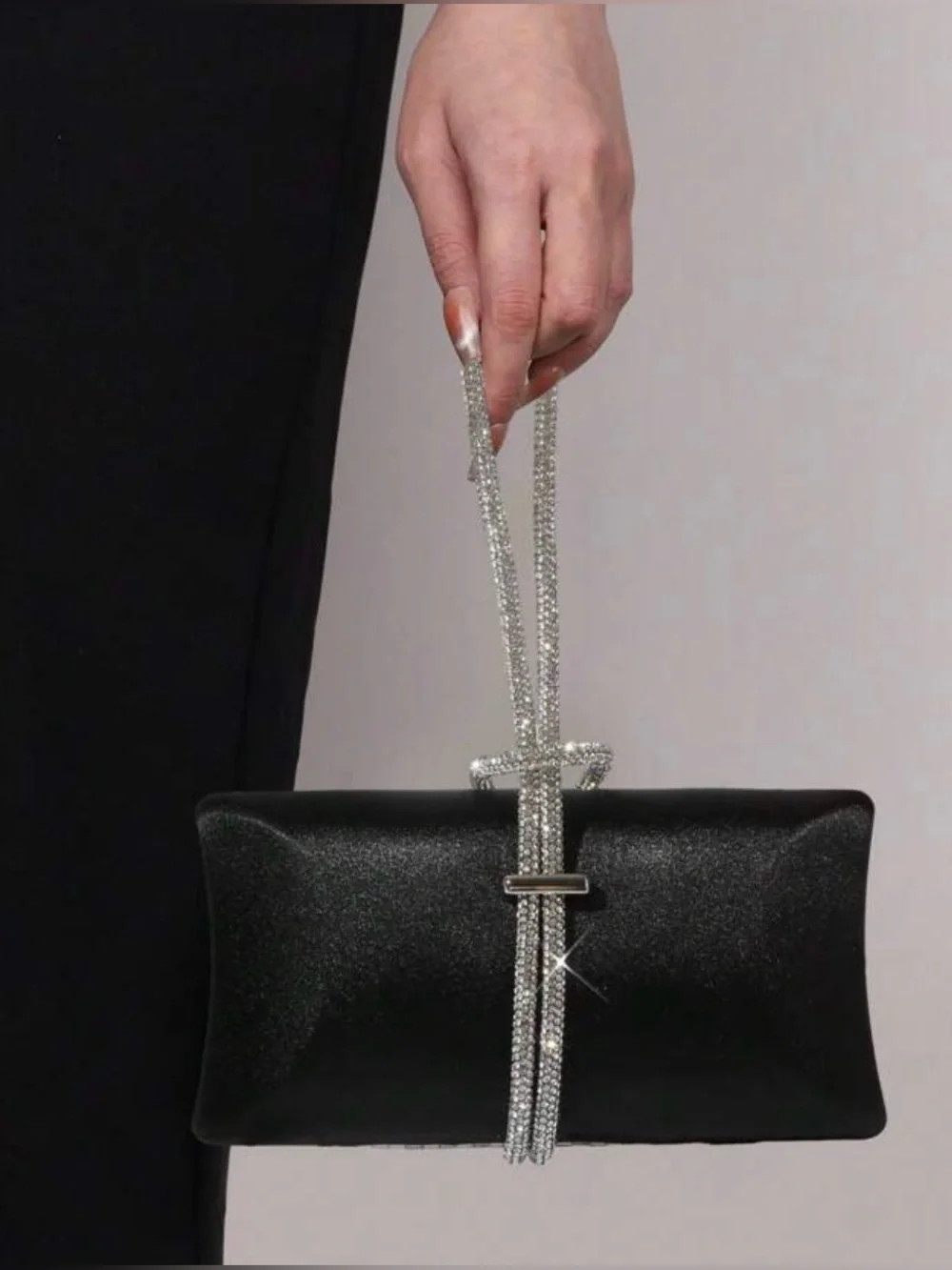 Black Evening Clutch with Crystal Strap